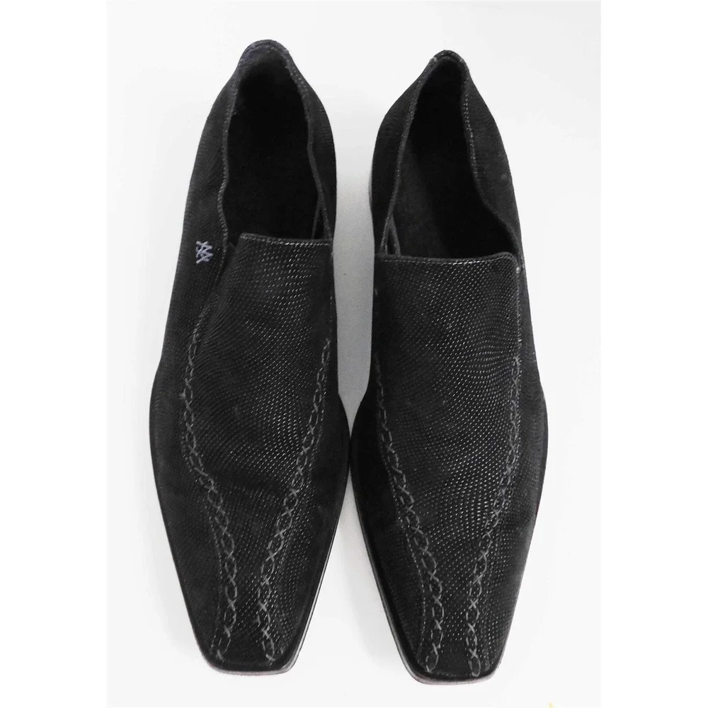 Mezlan Black Blass Beaded‎ Suede Leather Slip on Loafers sz 11